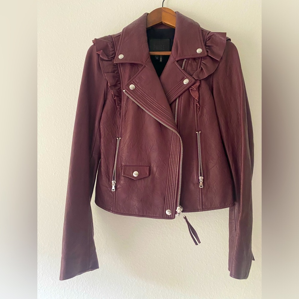 Paige Annika ruffle leather jacket S